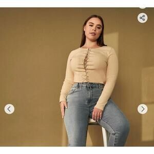 Forever 21 sz M knit‎ lace up ribbed long sleeve top NWT